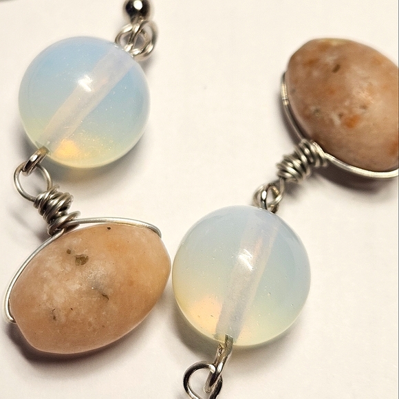 Handmade Opalite and Stone Beaded Earrings - Picture 6 of 6